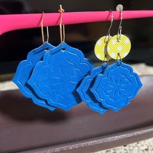 Blue Floral Leather Cutout Earrings